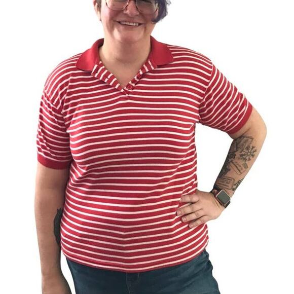 Vintage 80s Striped Blouse, Karen Scott Top, Large Short Sleeve 80s Plus Sized - Picture 14 of 14